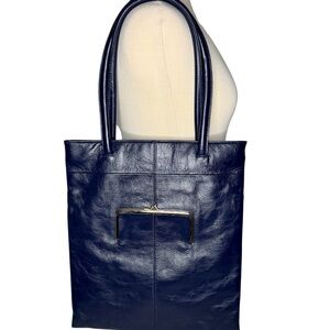 initialing Brand Elegant Navy Leather Tote Bag